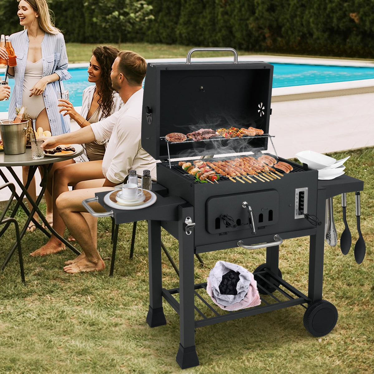 24-Inch Barrel Charcoal Grill by DirectDeals with 2 folding side tables and 544 sq in cooking area on Tampa Home & Garden Store