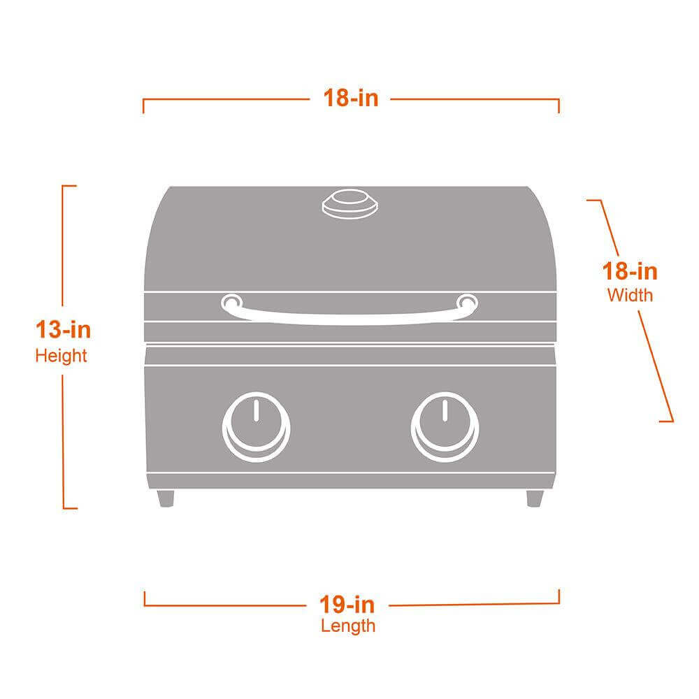 Stainless Tabletop Propane Gas Grill by Monument Grills with two knobs and lid handle on Tampa Home & Garden Store
