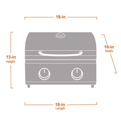 Stainless Tabletop Propane Gas Grill by Monument Grills with two knobs and lid handle on Tampa Home & Garden Store