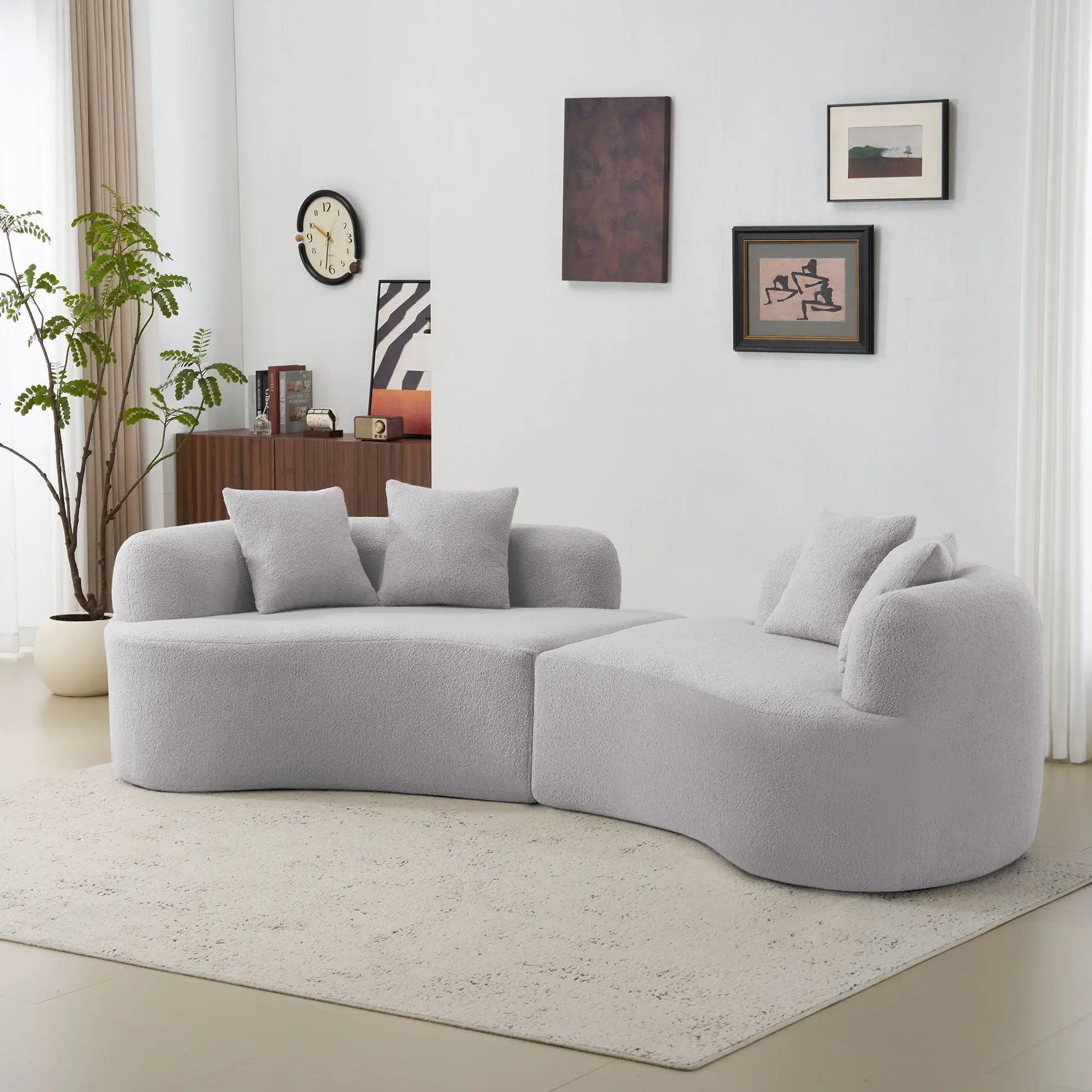 Curved 4 Seater Full Compression Sponge Sofa, light gray plush upholstery, stationary on Tampa Home & Garden Store