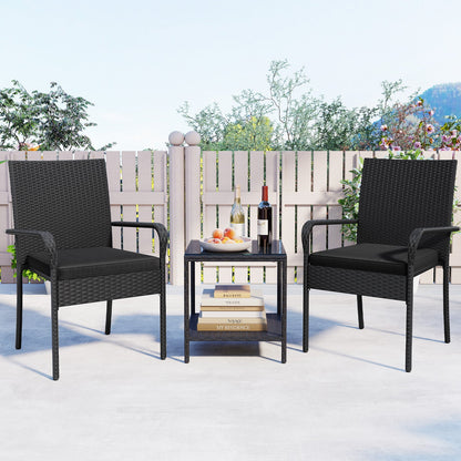 3 Piece Patio Furniture Set with Seat Cushions and Tempered Glass Tabletop