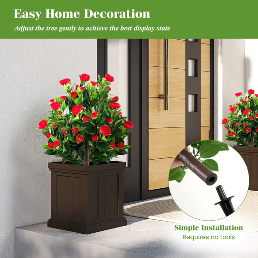 31 Inches Artificial Camellia Tree Set 2 Pack Fake Flower Trees-Green - Tampa Home & Garden Store