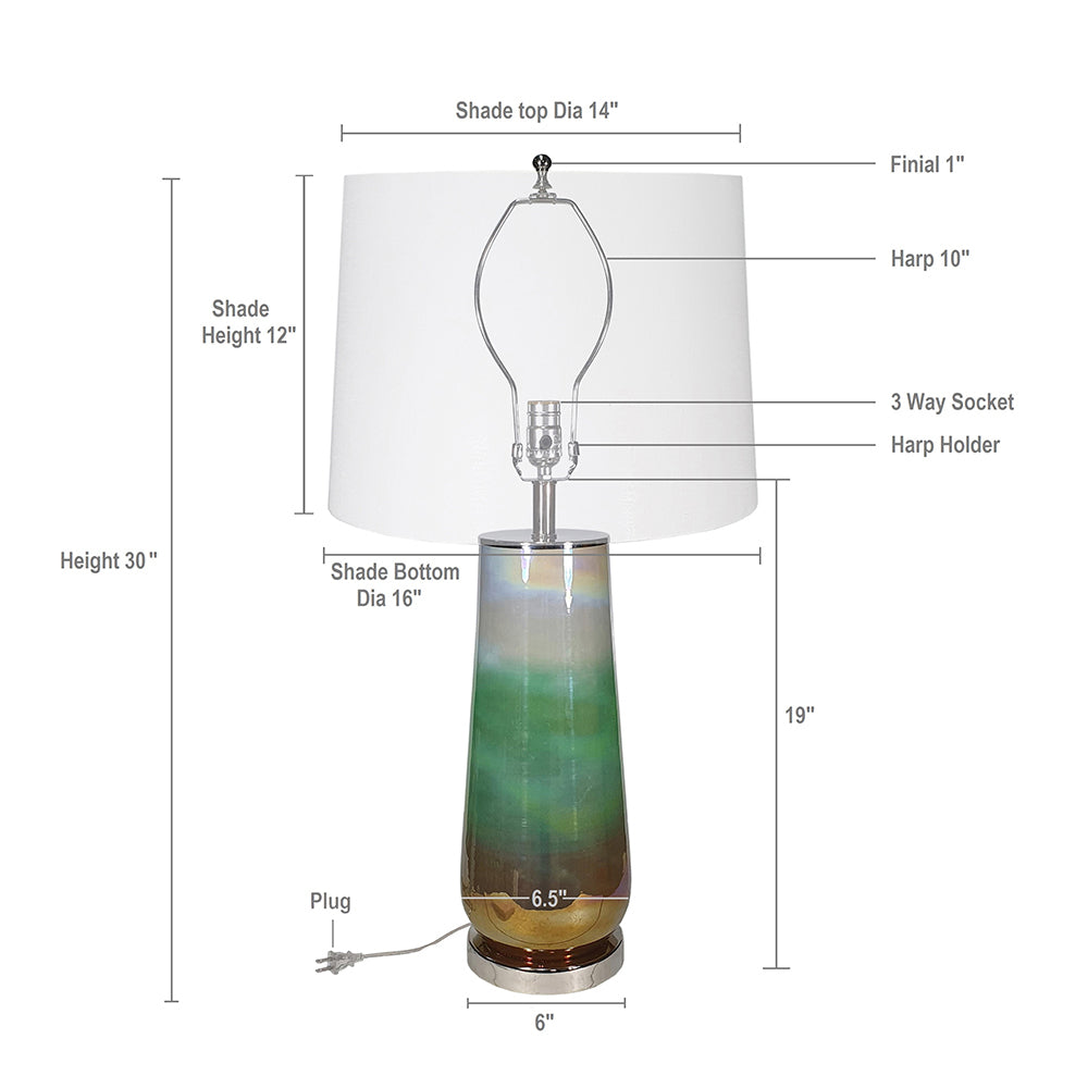 D16x30 Glass Table Lamp by HouseOfZazla with gradient glass base and white shade on Tampa Home & Garden Store