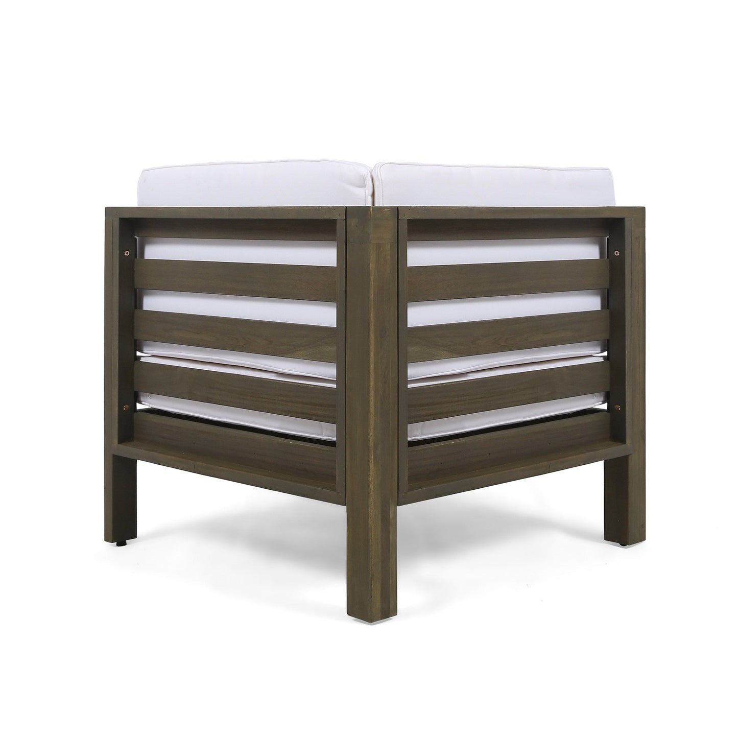 OANA outdoor wooden sectional set with white cushions, two modular seats, dark frame on Tampa Home & Garden Store