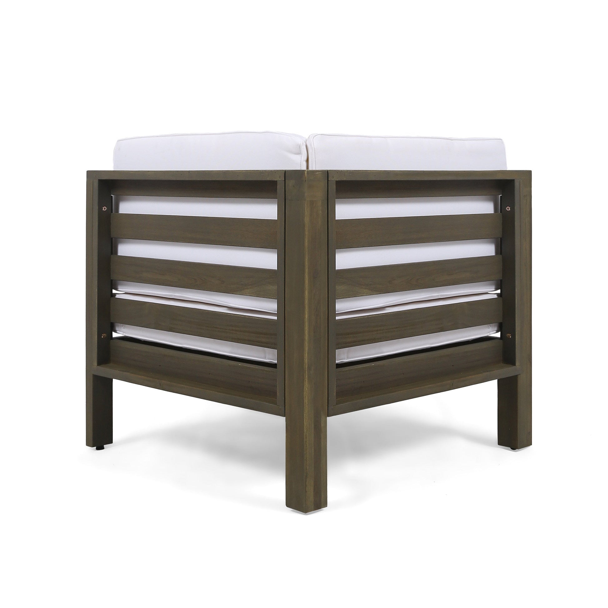 OANA outdoor wooden sectional set with white cushions, two modular seats, dark frame on Tampa Home & Garden Store