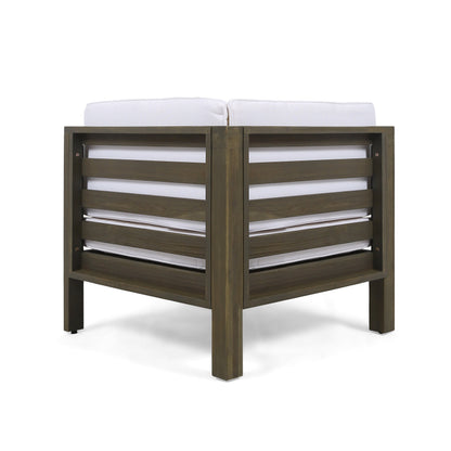 OANA outdoor wooden sectional set with white cushions, two modular seats, dark frame on Tampa Home & Garden Store