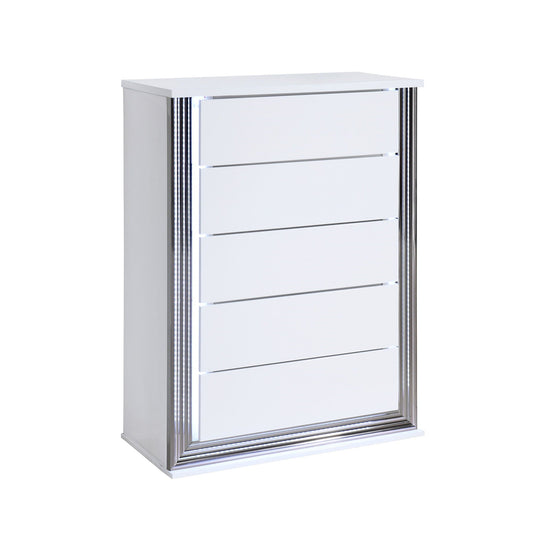 Moon 5 Piece Bedroom Set with LED Accent white dresser chrome framed edges HouseOfZazla on Tampa Home & Garden Store
