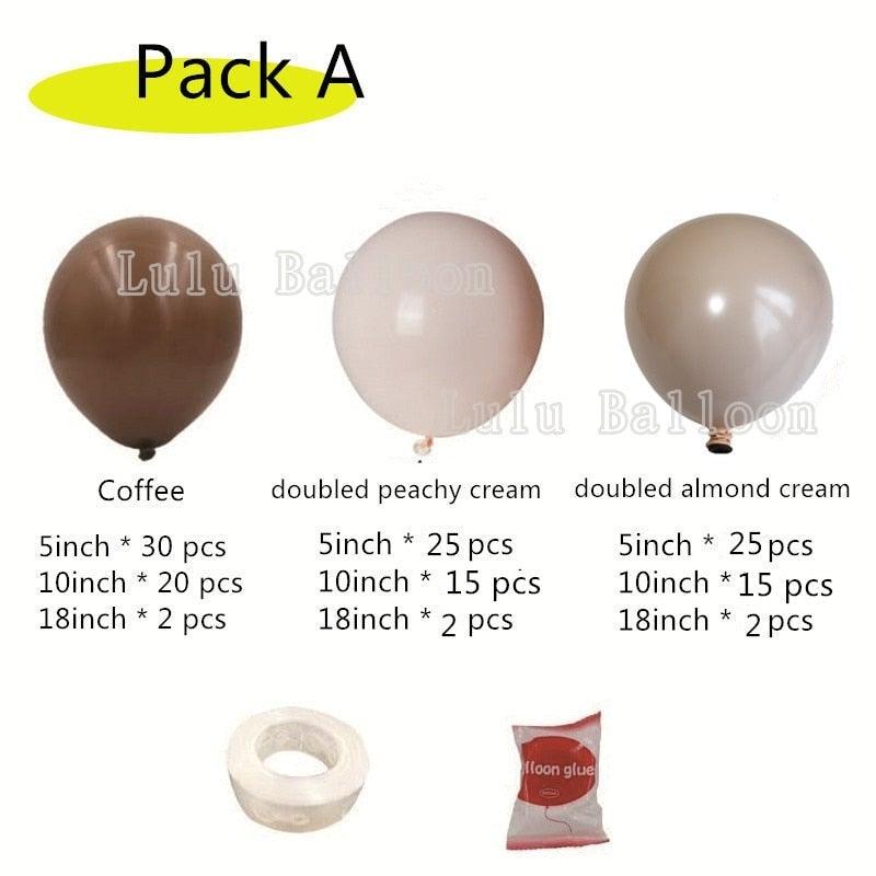 Stevvex balloon arch garland Pack A coffee brown, peachy cream, almond cream balloons in sizes on Tampa Home & Garden Store