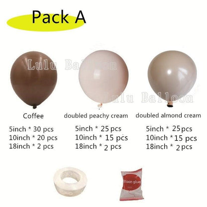 Stevvex balloon arch garland Pack A coffee brown, peachy cream, almond cream balloons in sizes on Tampa Home & Garden Store