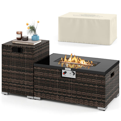 2-Piece rattan fire table set with 32-inch gas fire pit in brown wicker and tank cover PatioJoy on Tampa Home & Garden Store
