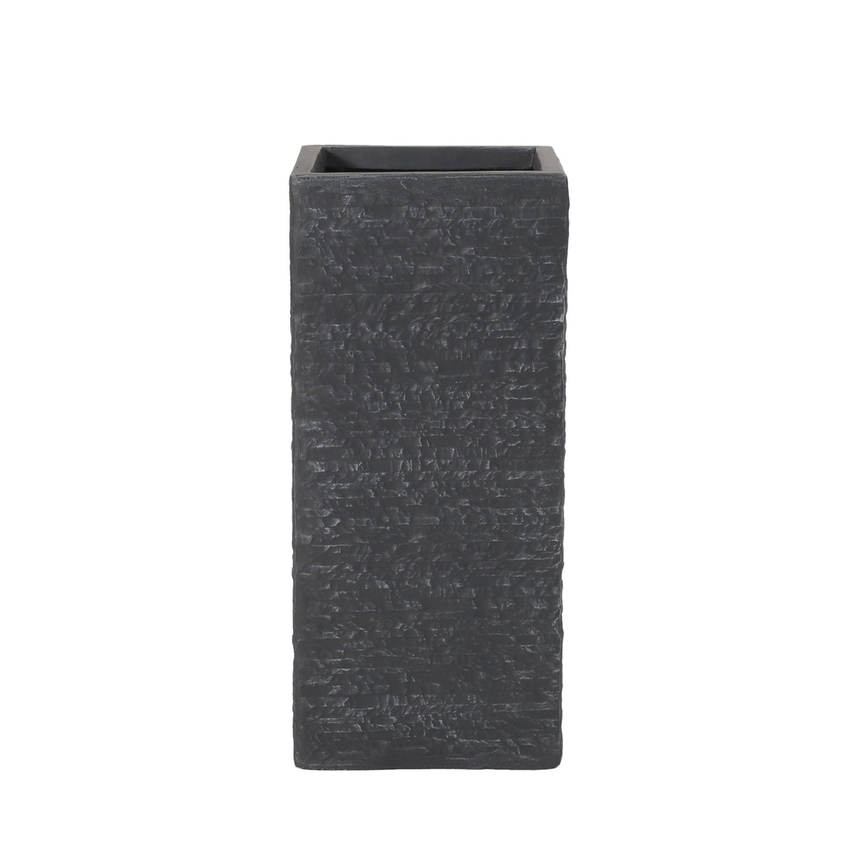 Modern Outdoor Planter by HouseOfZazla, black stone-textured rectangular planter on Tampa Home & Garden Store