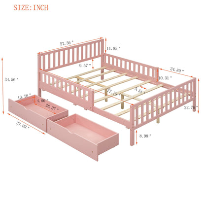 Platform bed with guardrails on both sides, pink finish, 2 storage drawers by HouseOfZazla on Tampa Home & Garden Store