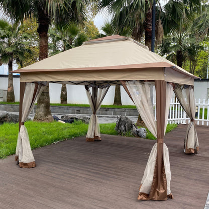 Outdoor Steel Gazebo With Mesh Nets and Canopy