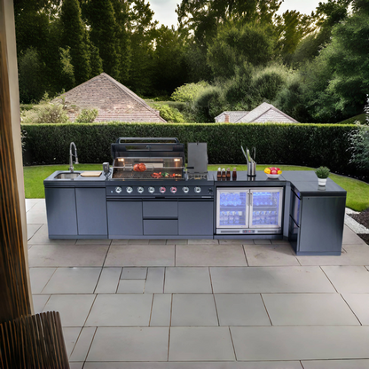 Deluxe 62-inch gas outdoor kitchen grill with wine cooler by HouseOfZazla in dark gray finish on Tampa Home & Garden Store