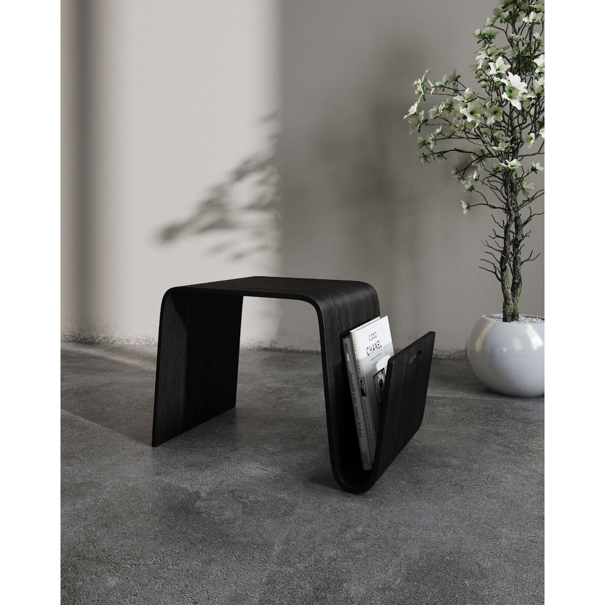Brookside End Table with Curved Magazine Shelf in dark black wood by HouseOfZazla on Tampa Home & Garden Store