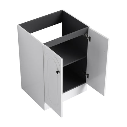 Freestanding Bath Vanity by HouseOfZazla, white cabinet with dark interior shelves on Tampa Home & Garden Store