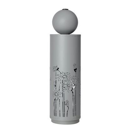 34.25'H light gray metal cutout outdoor fountain with LED lights and floral pattern on Tampa Home & Garden Store
