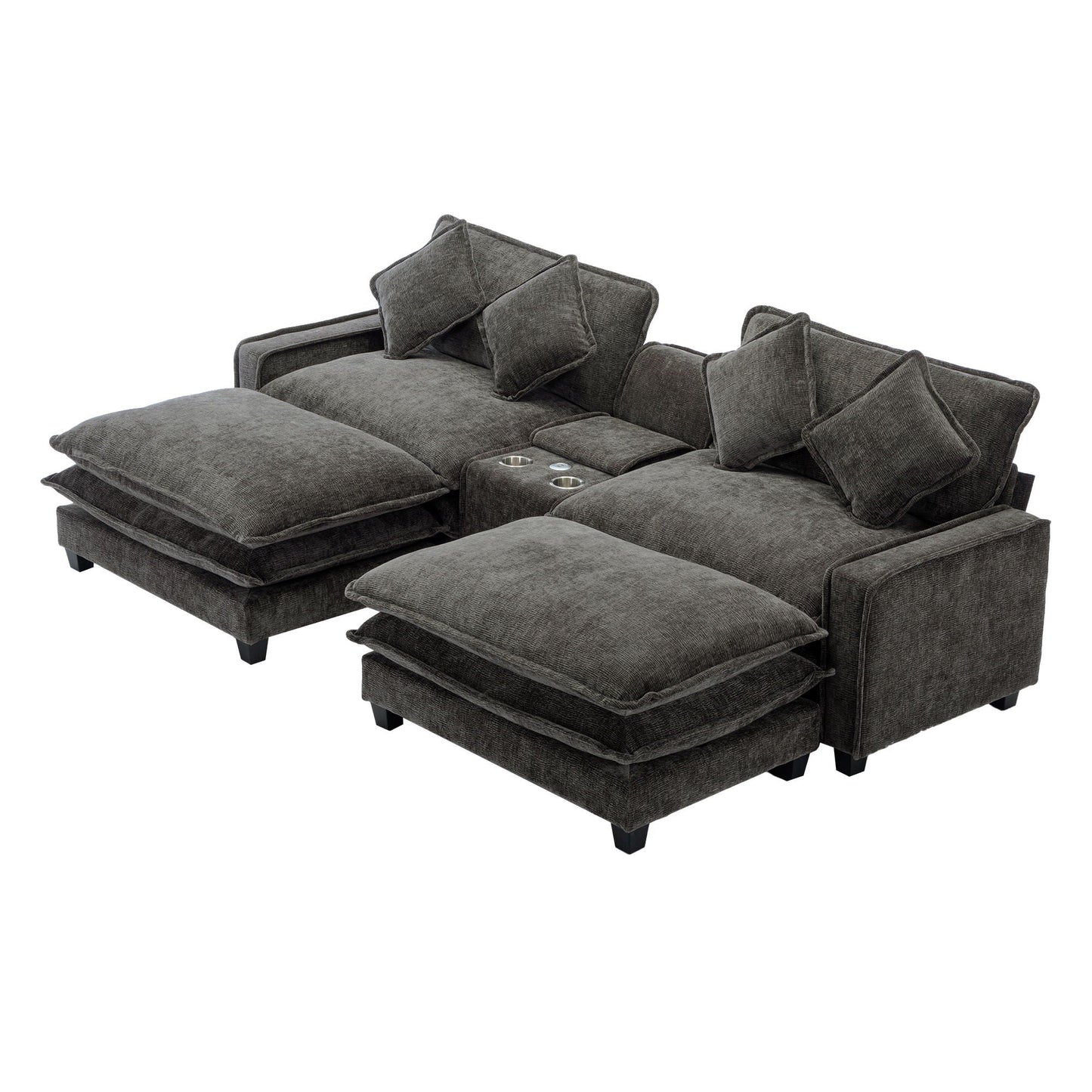 Modern gray fabric sectional sofa with removable ottomans and cup holders HouseOfZazla on Tampa Home & Garden Store