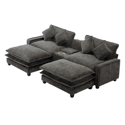 Modern gray fabric sectional sofa with removable ottomans and cup holders HouseOfZazla on Tampa Home & Garden Store