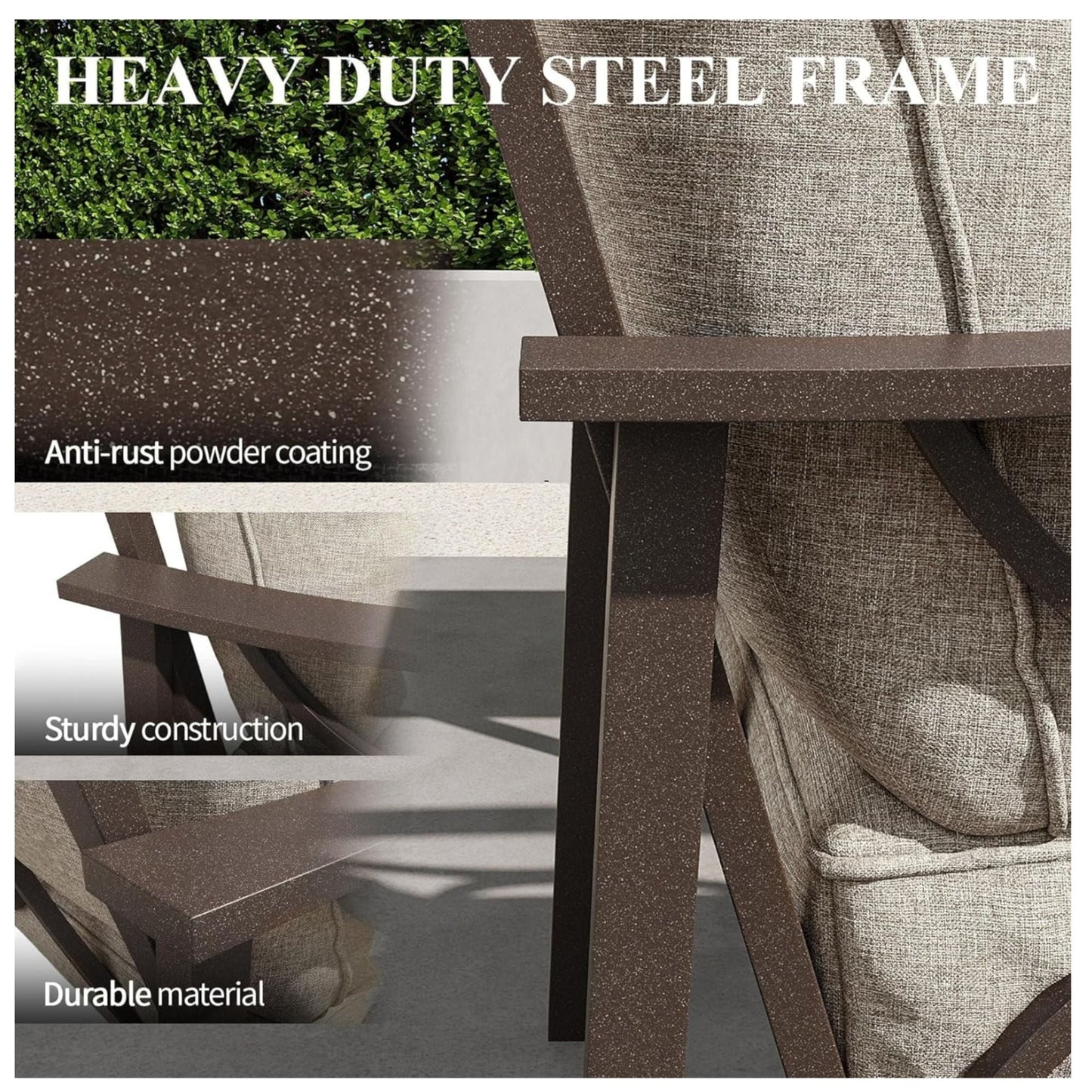 All-Weather Armchairs With Cushions Set of 2 by HouseOfZazla brown steel beige cushions on Tampa Home & Garden Store
