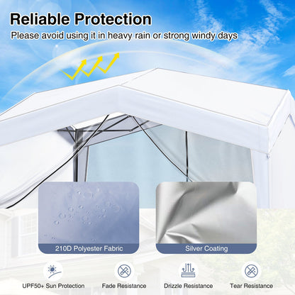 GemGear pop-up canopy tent with 4 mesh sidewalls, white fabric, wheeled bag on Tampa Home & Garden Store