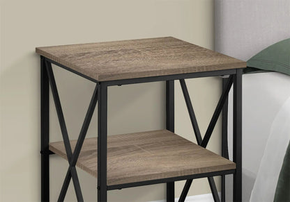 3 Tier Accent Table with wood top and black metal frame cross braces on Tampa Home & Garden Store