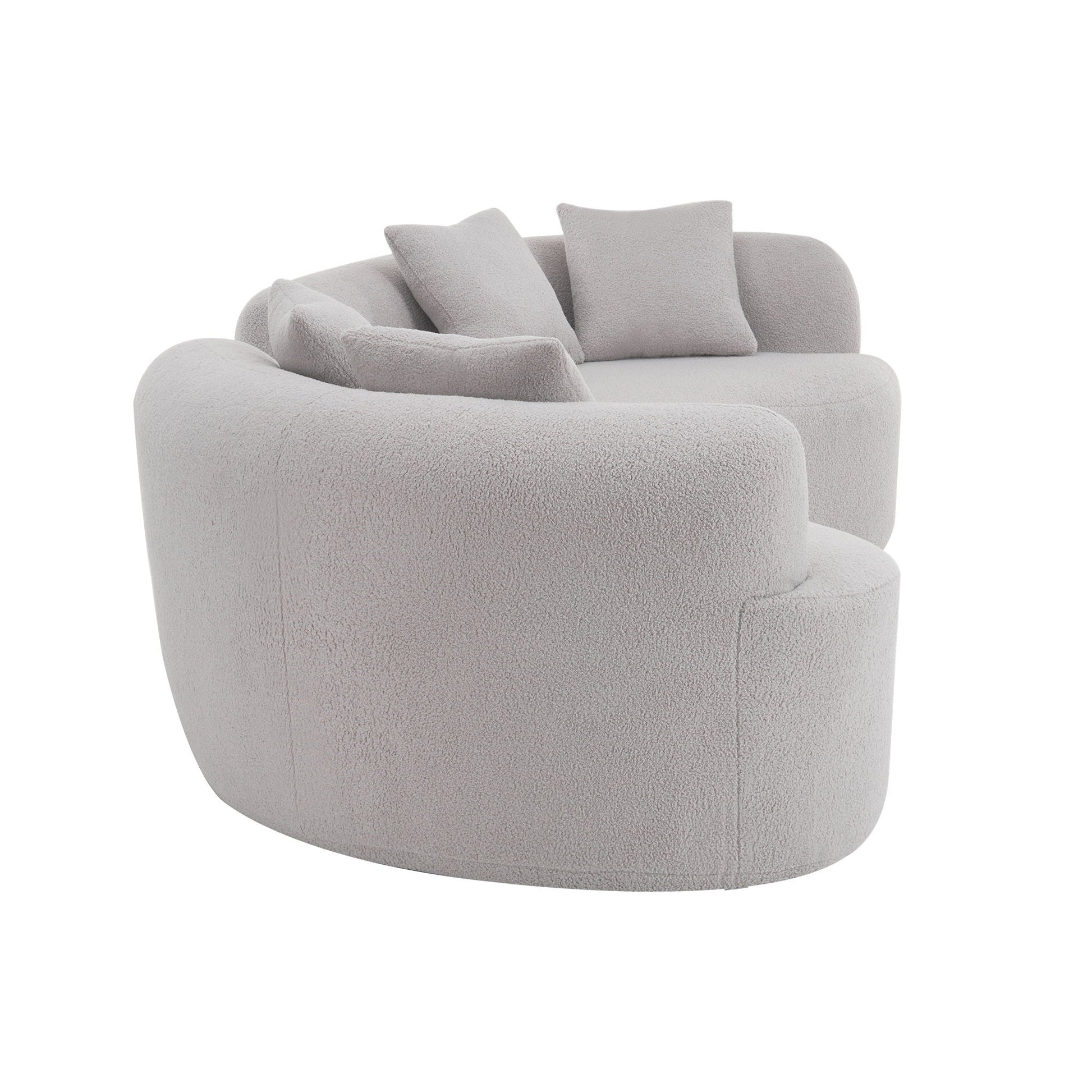 Curved 4 Seater full compression sponge sofa in light gray bouclé by HouseOfZazla on Tampa Home & Garden Store