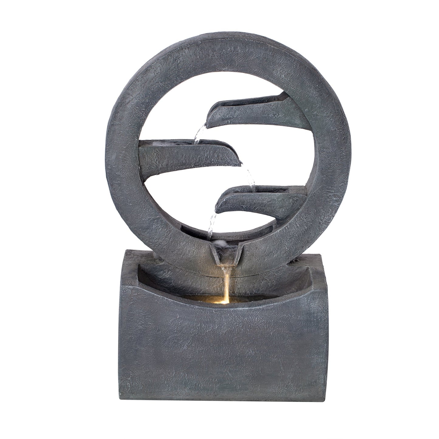 26.77'H Gray Circular Polyresin Outdoor Water Fountain with LED Light ring water flow on Tampa Home & Garden Store