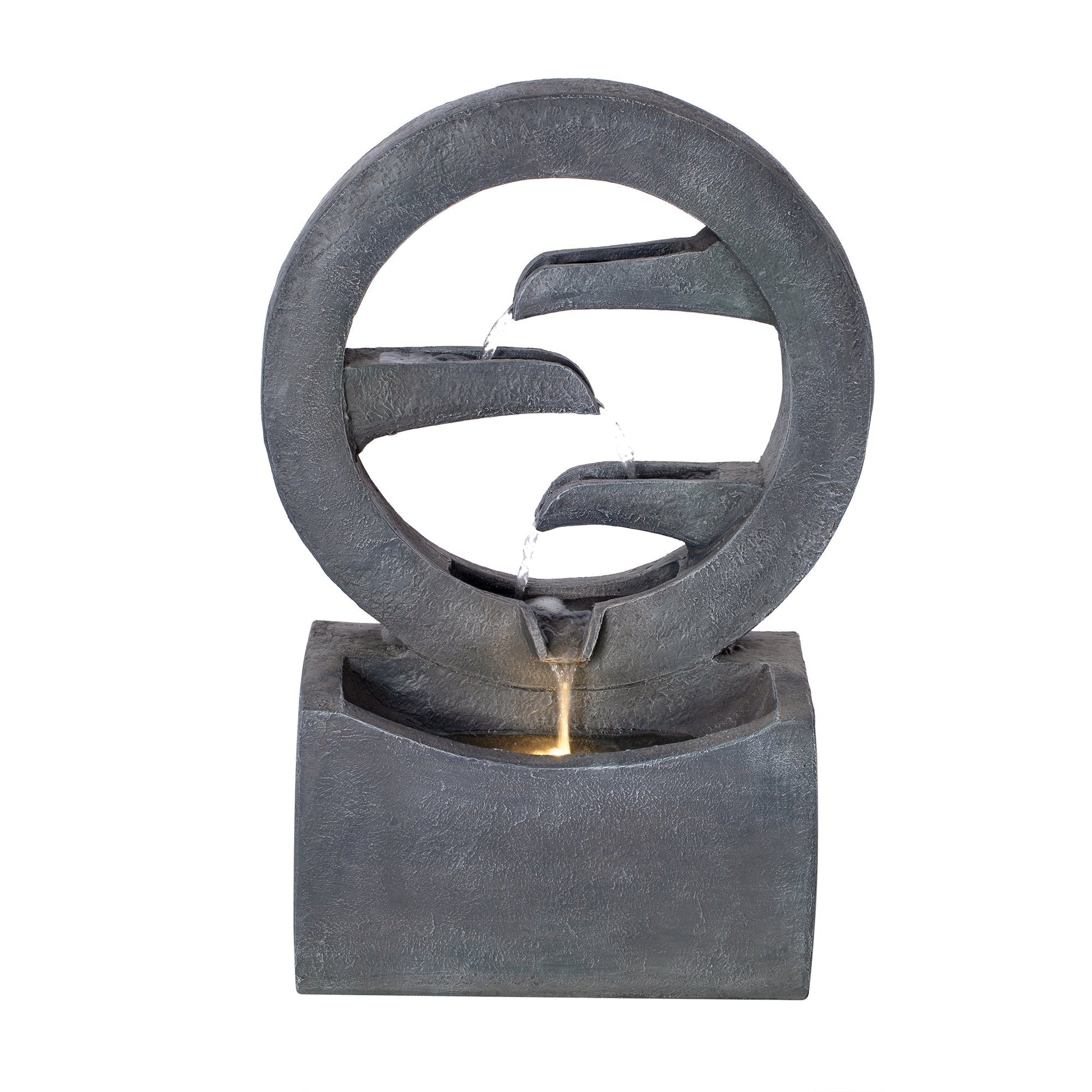 26.77'H Gray Circular Polyresin Outdoor Water Fountain with LED Light ring water flow on Tampa Home & Garden Store