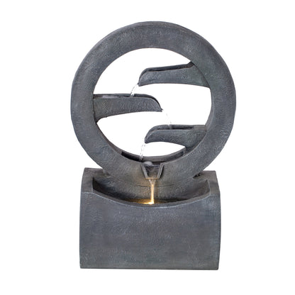 26.77'H Gray Circular Polyresin Outdoor Water Fountain with LED Light ring water flow on Tampa Home & Garden Store