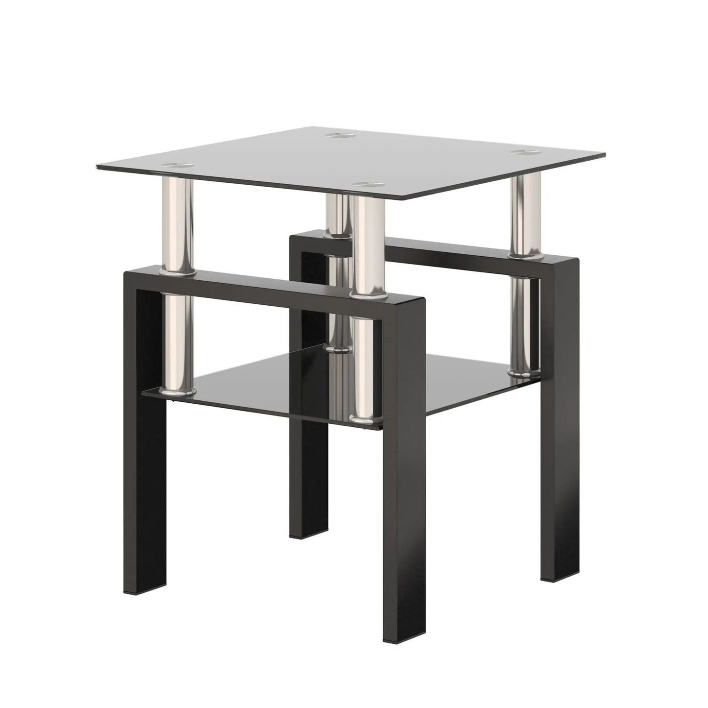 Tempered Glass Tea Table End Square Black