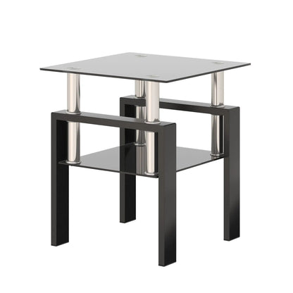 Tempered Glass Tea Table End Square Black