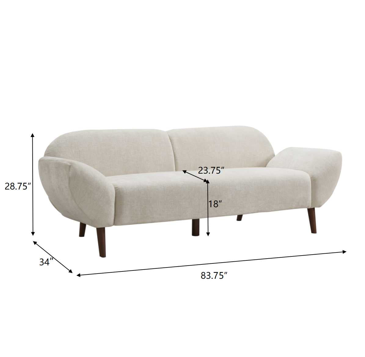 Cloud Haven 3 Seater Sofa in cream chenille with curved arms and wood legs by HouseOfZazla on Tampa Home & Garden Store