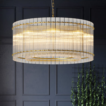 37-inch Modern Gold Round 8-Light Crystal Chandelier with vertical glass rods by HouseOfZazla on Tampa Home & Garden Store