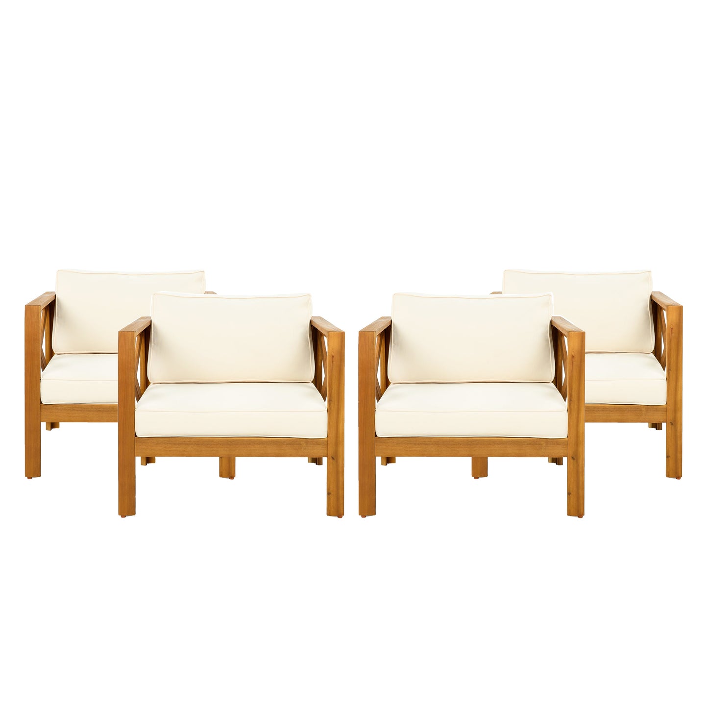 Outdoor acacia wood club armchairs with cream cushions, set of 4 on Tampa Home & Garden Store