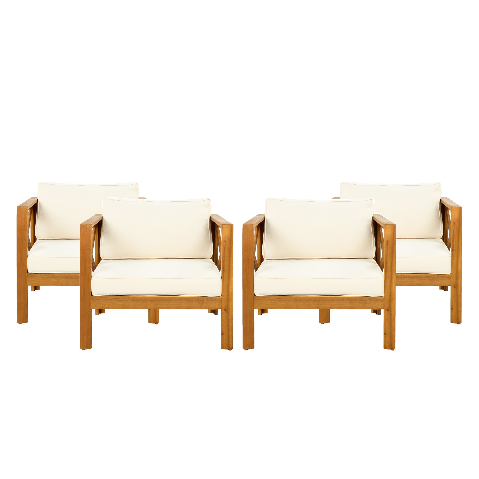 Outdoor acacia wood club armchairs with cream cushions, set of 4 on Tampa Home & Garden Store