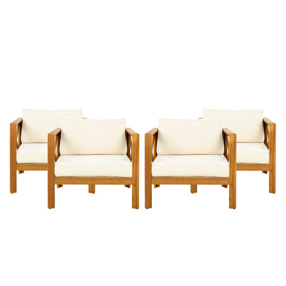 Outdoor acacia wood club armchairs with cream cushions, set of 4 on Tampa Home & Garden Store