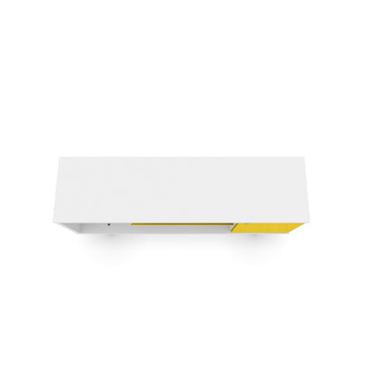Smart Storage TV Stand in white with yellow drawer detail and solid wood legs on Tampa Home & Garden Store