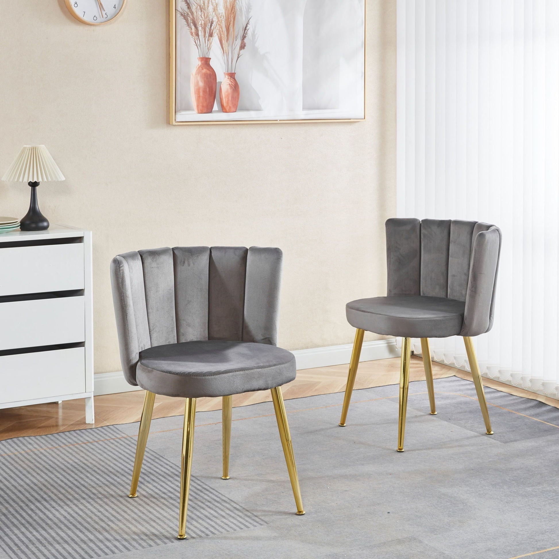 HouseOfZazla Ergonomic Dining Chairs set of 2 in gray velvet with gold metal legs on Tampa Home & Garden Store