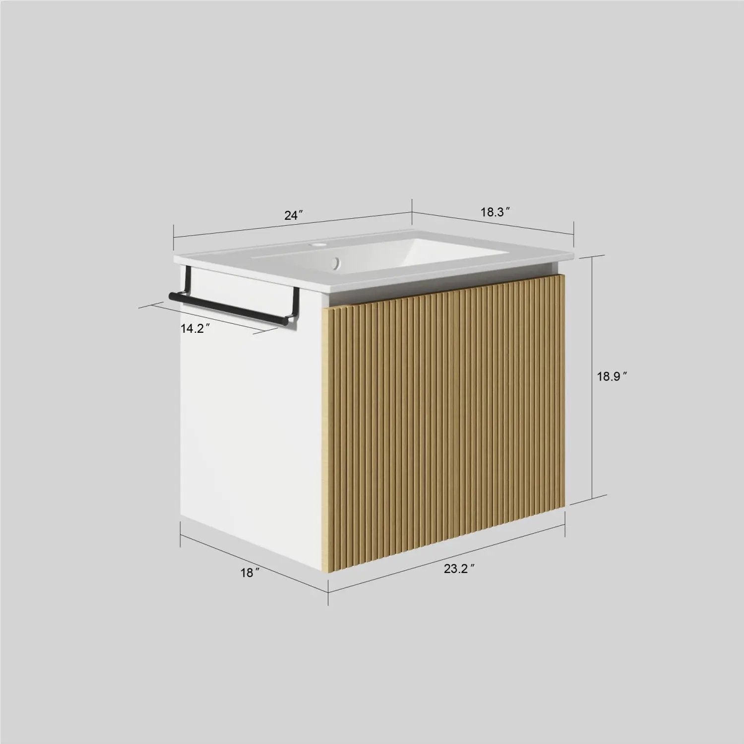 Floating Vanity Combo white cabinet with towel rack and wood slat front Unique Piece Furniture on Tampa Home & Garden Store