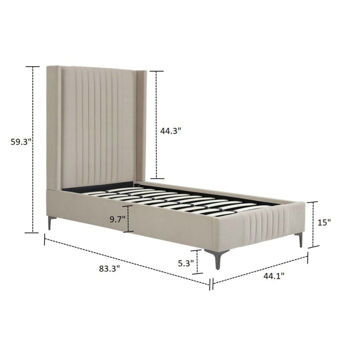 Promenade upholstered bed with tall cream headboard and slatted foundation by HouseOfZazla on Tampa Home & Garden Store