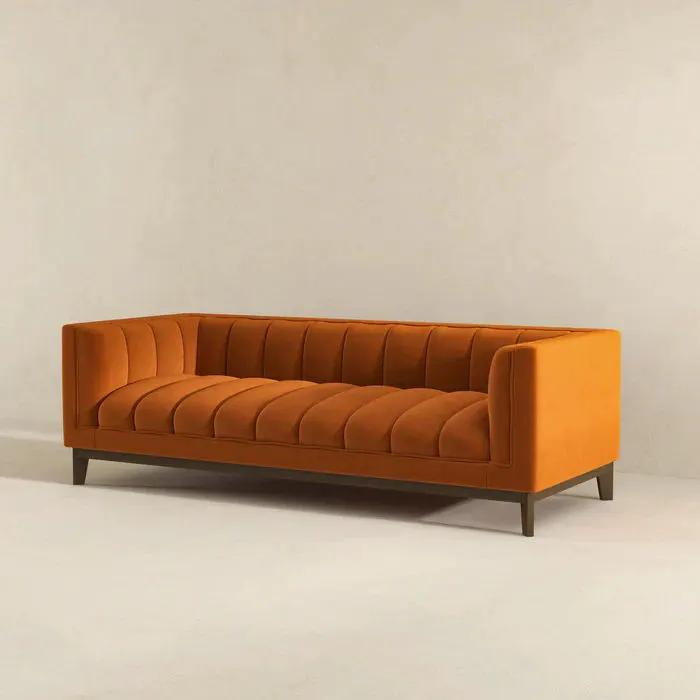 Melissa Mid Century Modern Sofa in orange tufted velvet by Unique Piece Furniture on Tampa Home & Garden Store