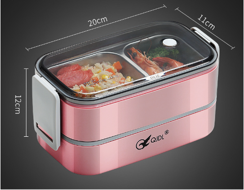 Pink microwaveable 304 double-layer lunch box with clear lid and two compartments by VIP on Tampa Home & Garden Store