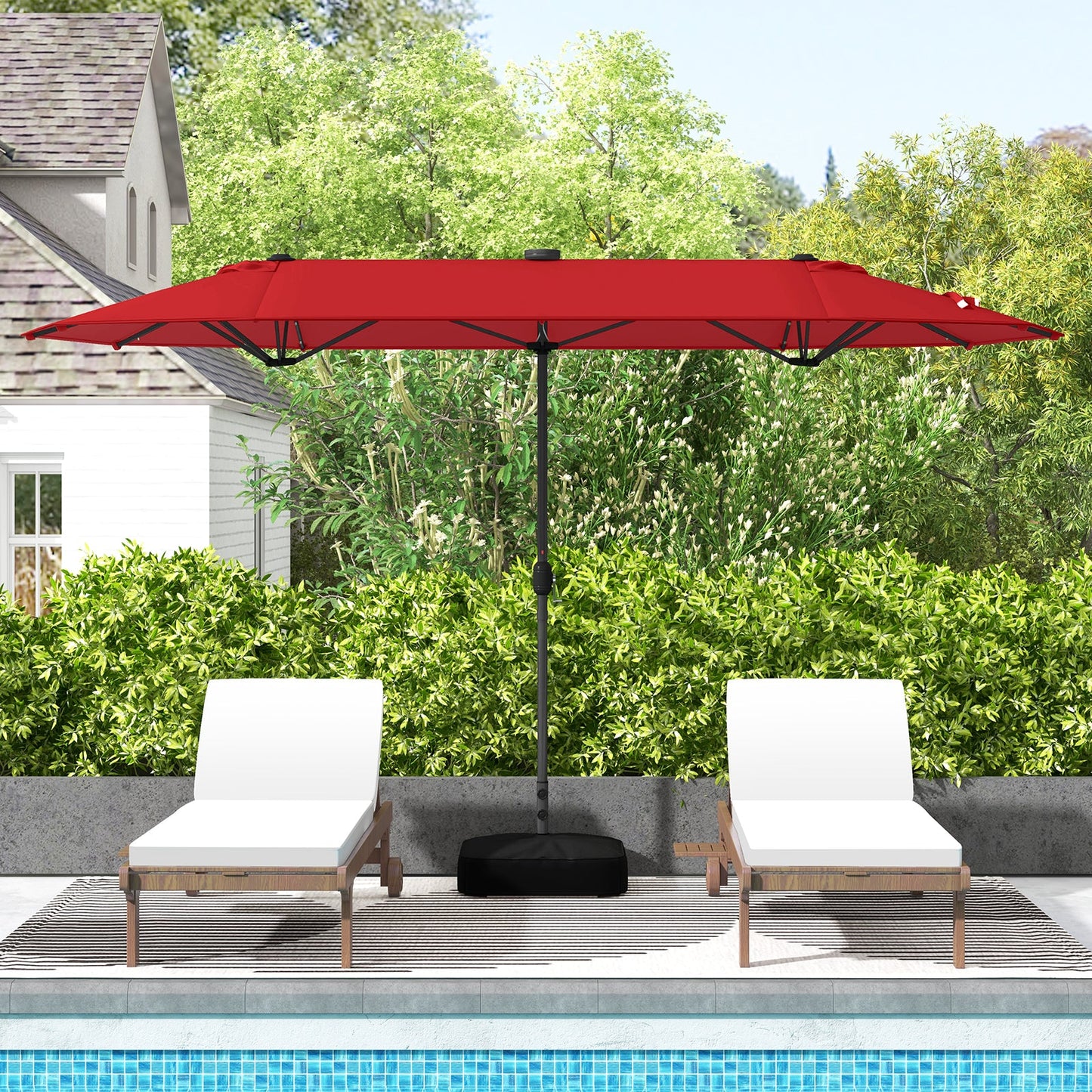 13FT Double-sided Patio Umbrella with Solar Lights for Garden Pool Backyard-Red - Tampa Home & Garden Store
