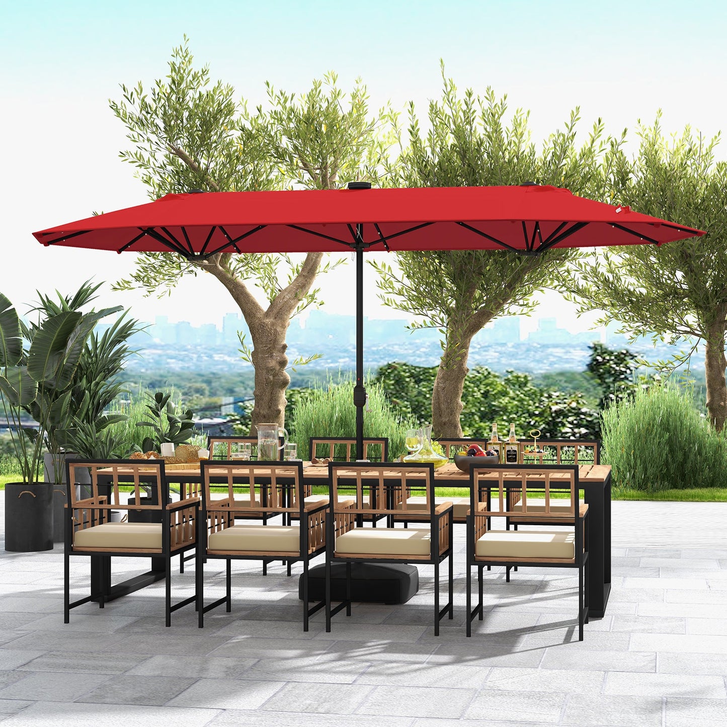 13FT Double-sided Patio Umbrella with Solar Lights for Garden Pool Backyard-Red - Tampa Home & Garden Store
