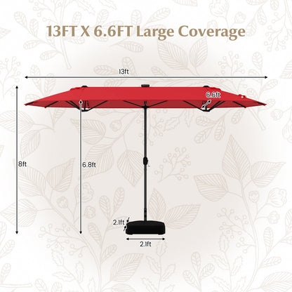 13FT Double-sided Patio Umbrella with Solar Lights for Garden Pool Backyard-Red - Tampa Home & Garden Store