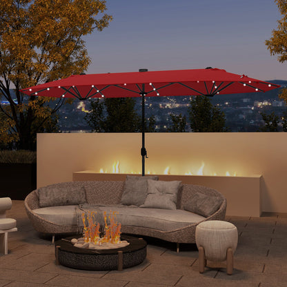 13FT Double-sided Patio Umbrella with Solar Lights for Garden Pool Backyard-Red - Tampa Home & Garden Store