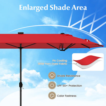 13FT Double-sided Patio Umbrella with Solar Lights for Garden Pool Backyard-Red - Tampa Home & Garden Store