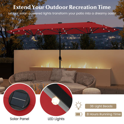 13FT Double-sided Patio Umbrella with Solar Lights for Garden Pool Backyard-Red - Tampa Home & Garden Store