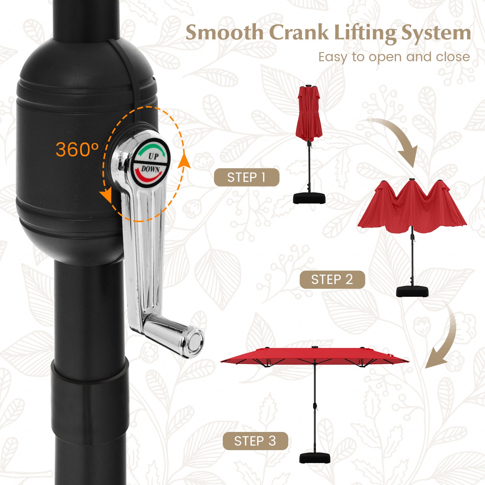 13FT Double-sided Patio Umbrella with Solar Lights for Garden Pool Backyard-Red - Tampa Home & Garden Store
